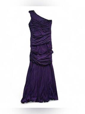 Halston Heritage One Shoulder Ruched Purple Maxi Gown Dress Size Large